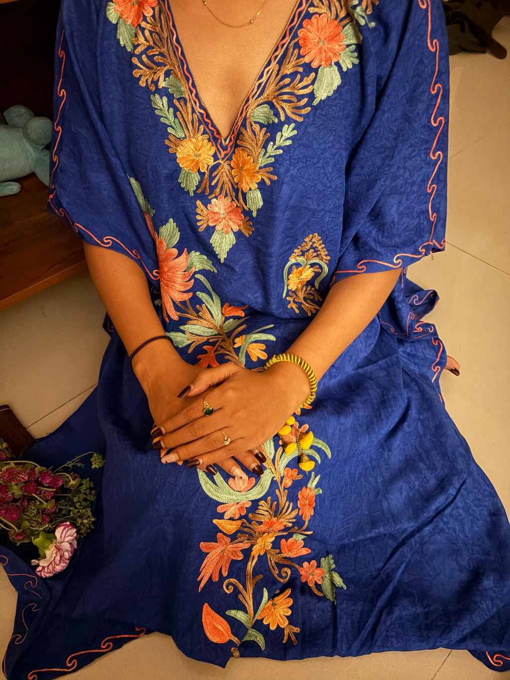Crushed Cotton Kashmiri Kaftan - Aari
