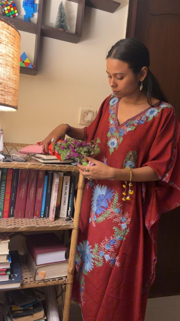 Crushed Cotton Kashmiri Kaftan - Aari