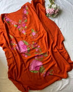 Crushed Cotton Kashmiri Kaftan - Rust