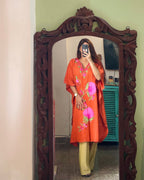 Crushed Cotton Kashmiri Kaftan - Rust