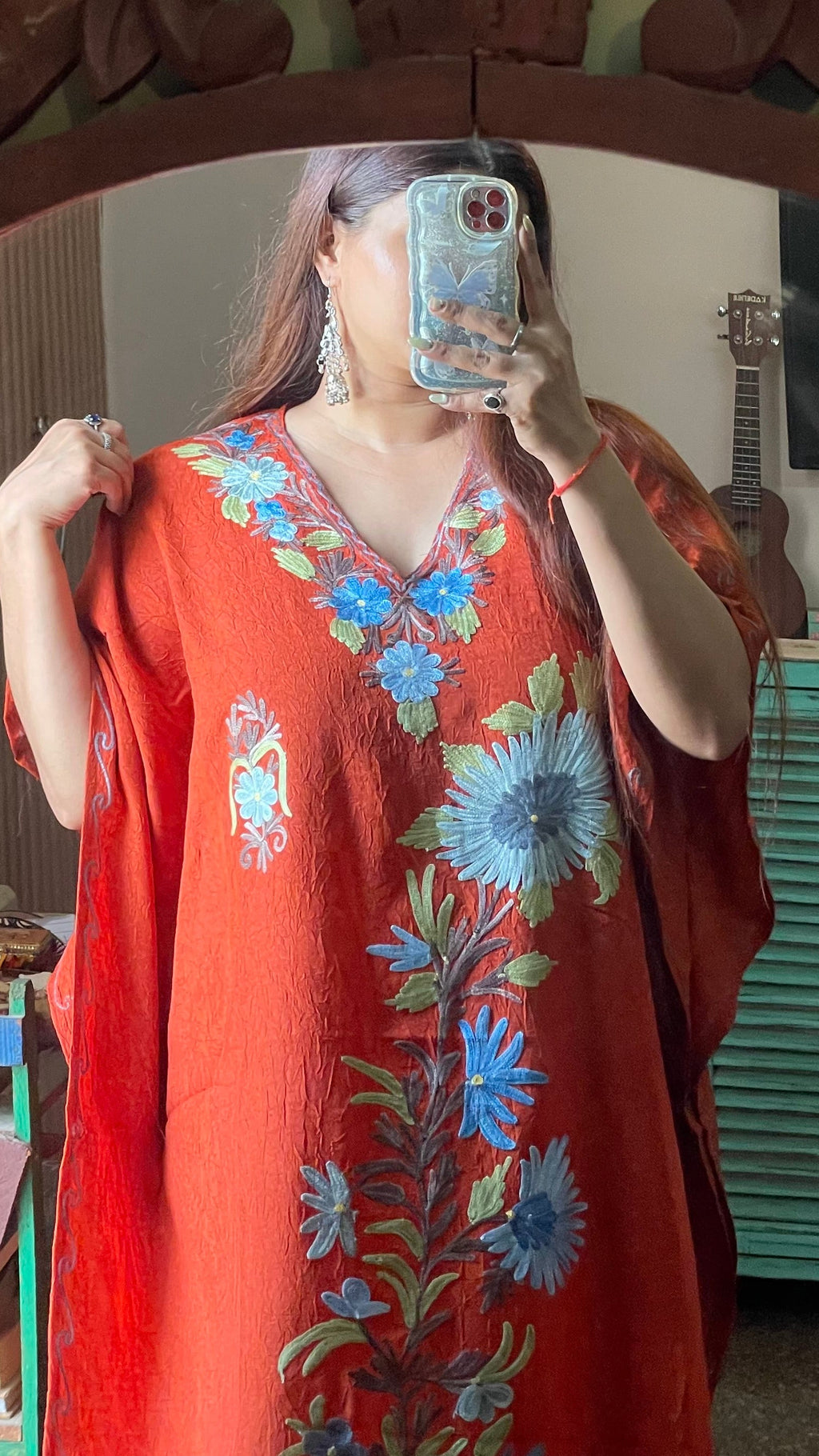 Crushed Cotton Kashmiri Kaftan - Aari