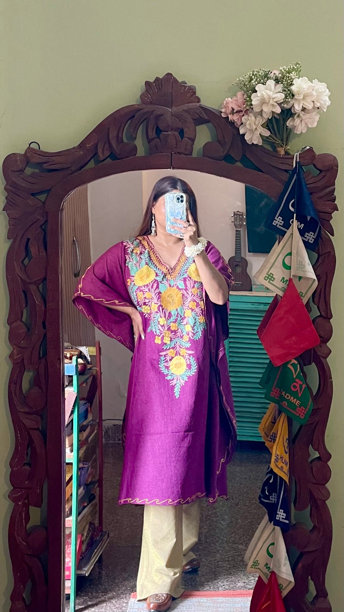 Crushed Cotton Kashmiri Kaftan - Aari