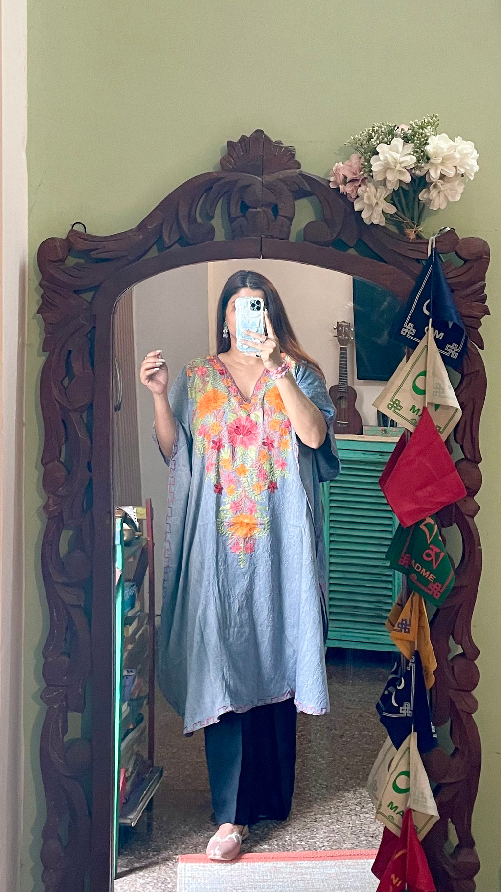 Crushed Cotton Kashmiri Kaftan - Aari