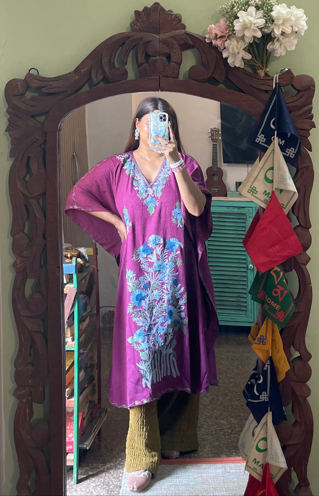 Crushed Cotton Kashmiri Kaftan - Aari