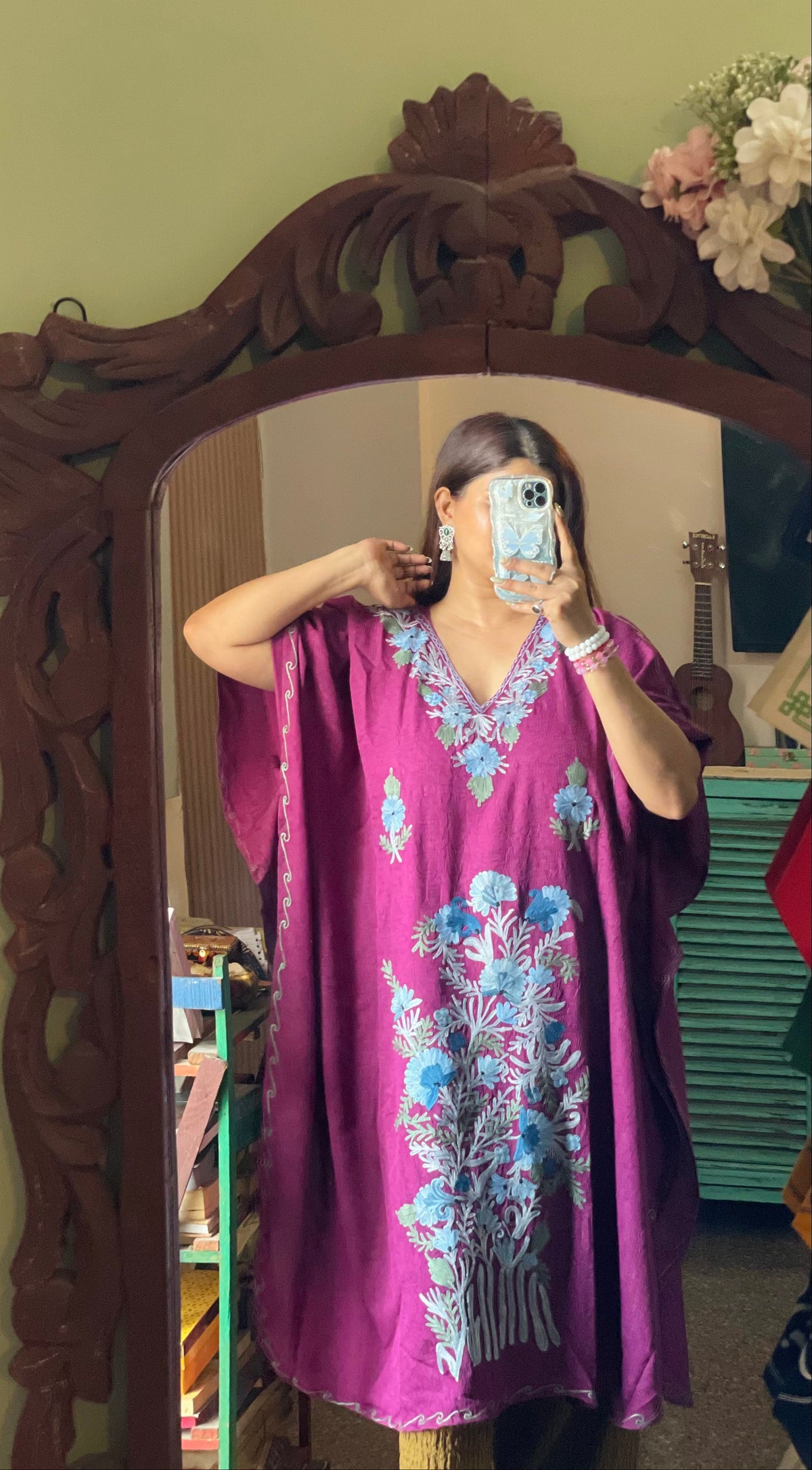 Crushed Cotton Kashmiri Kaftan - Aari