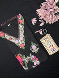 Crushed Cotton Kashmiri Kaftan - Black