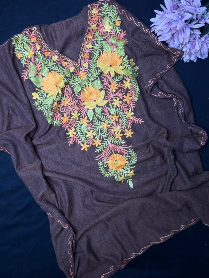 Crushed Cotton Kashmiri Kaftan - Chocolate Brown