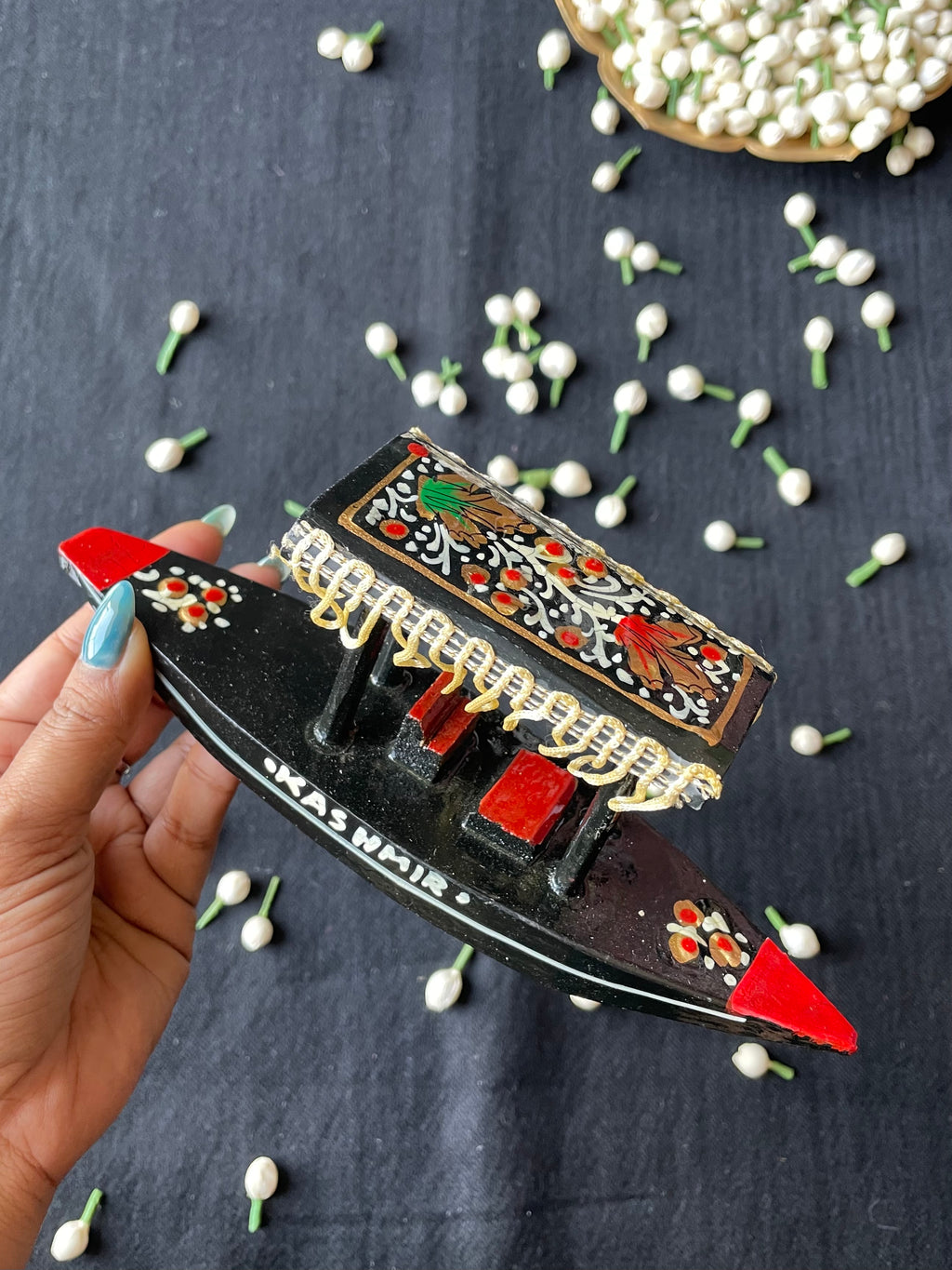 Papier-Mâché Wooden Shikara — Hand-Painted