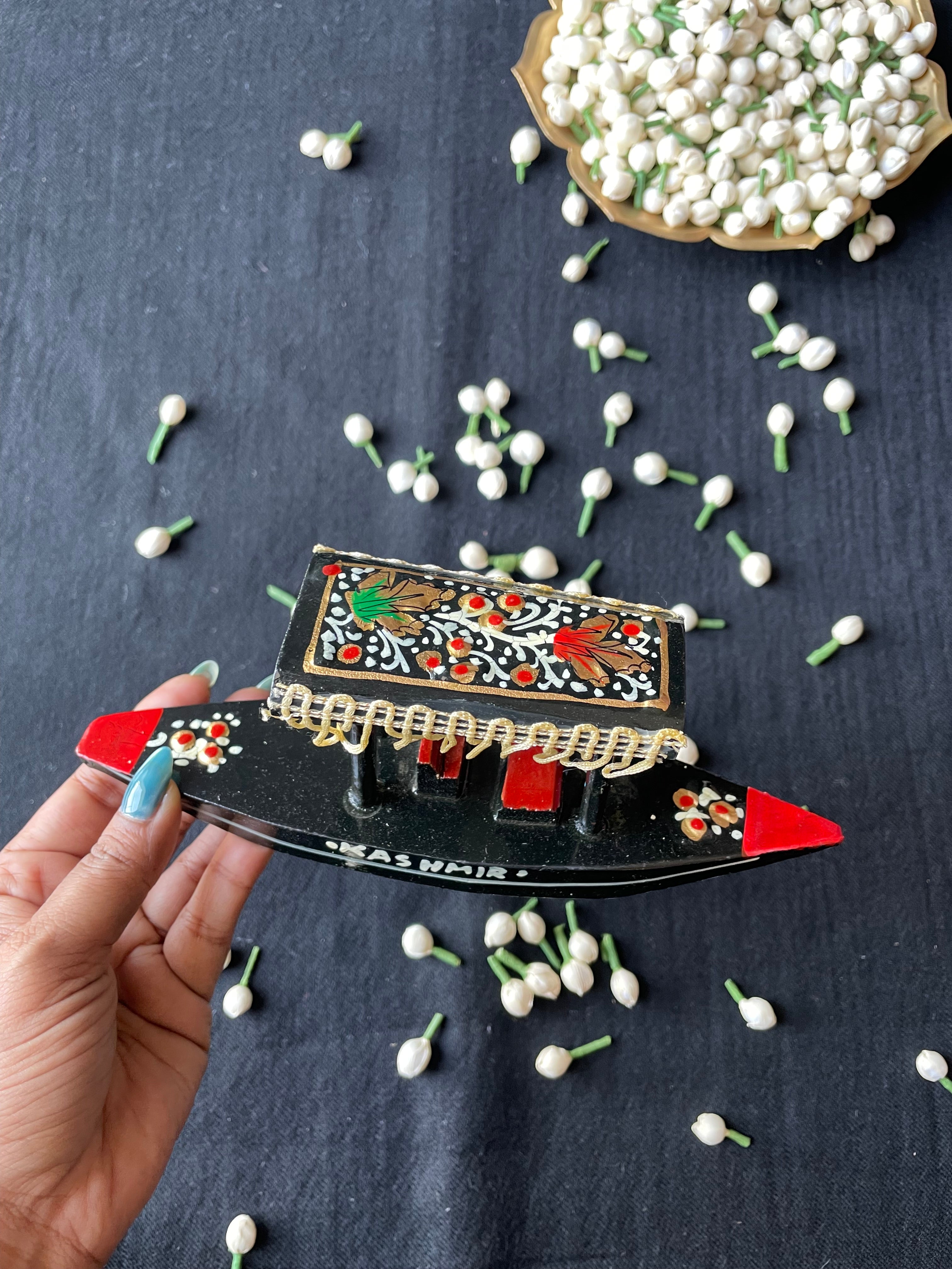 Papier-Mâché Wooden Shikara — Hand-Painted