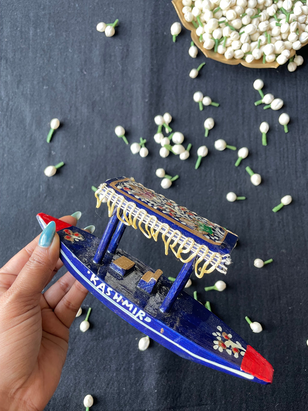 Papier-Mâché Wooden Shikara — Hand-Painted