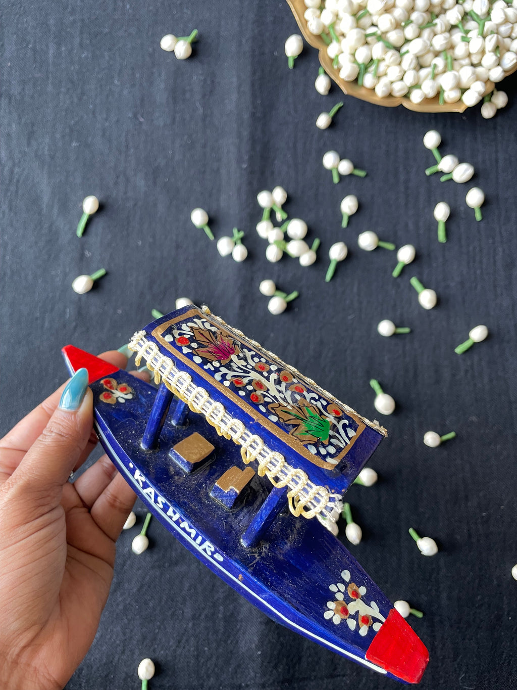Papier-Mâché Wooden Shikara — Hand-Painted