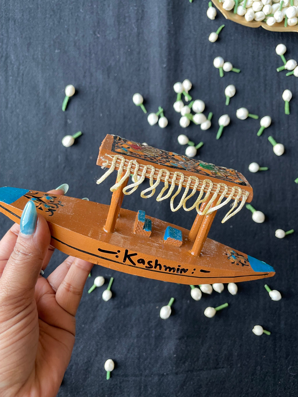 Papier-Mâché Wooden Shikara — Hand-Painted
