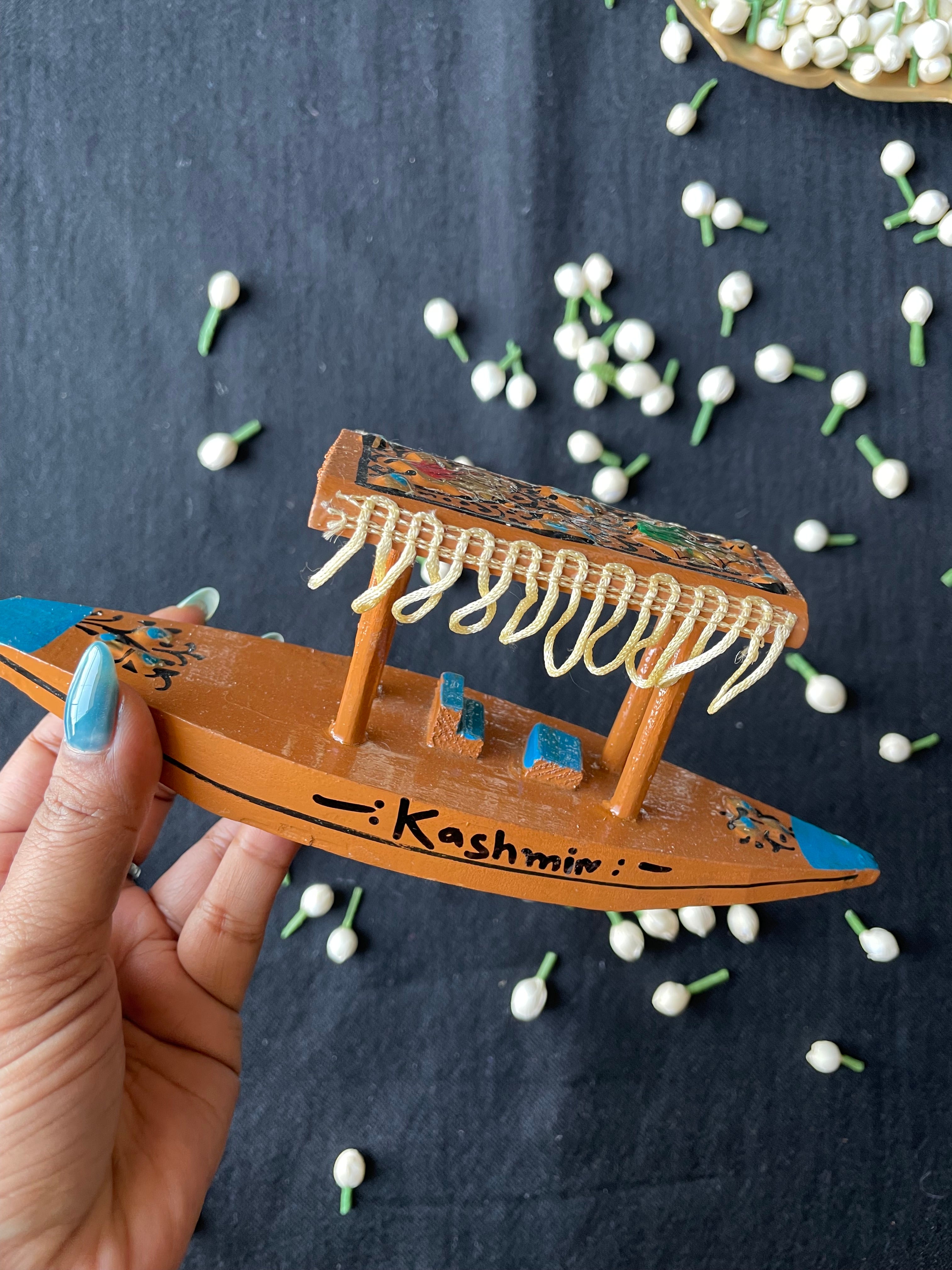 Papier-Mâché Wooden Shikara — Hand-Painted