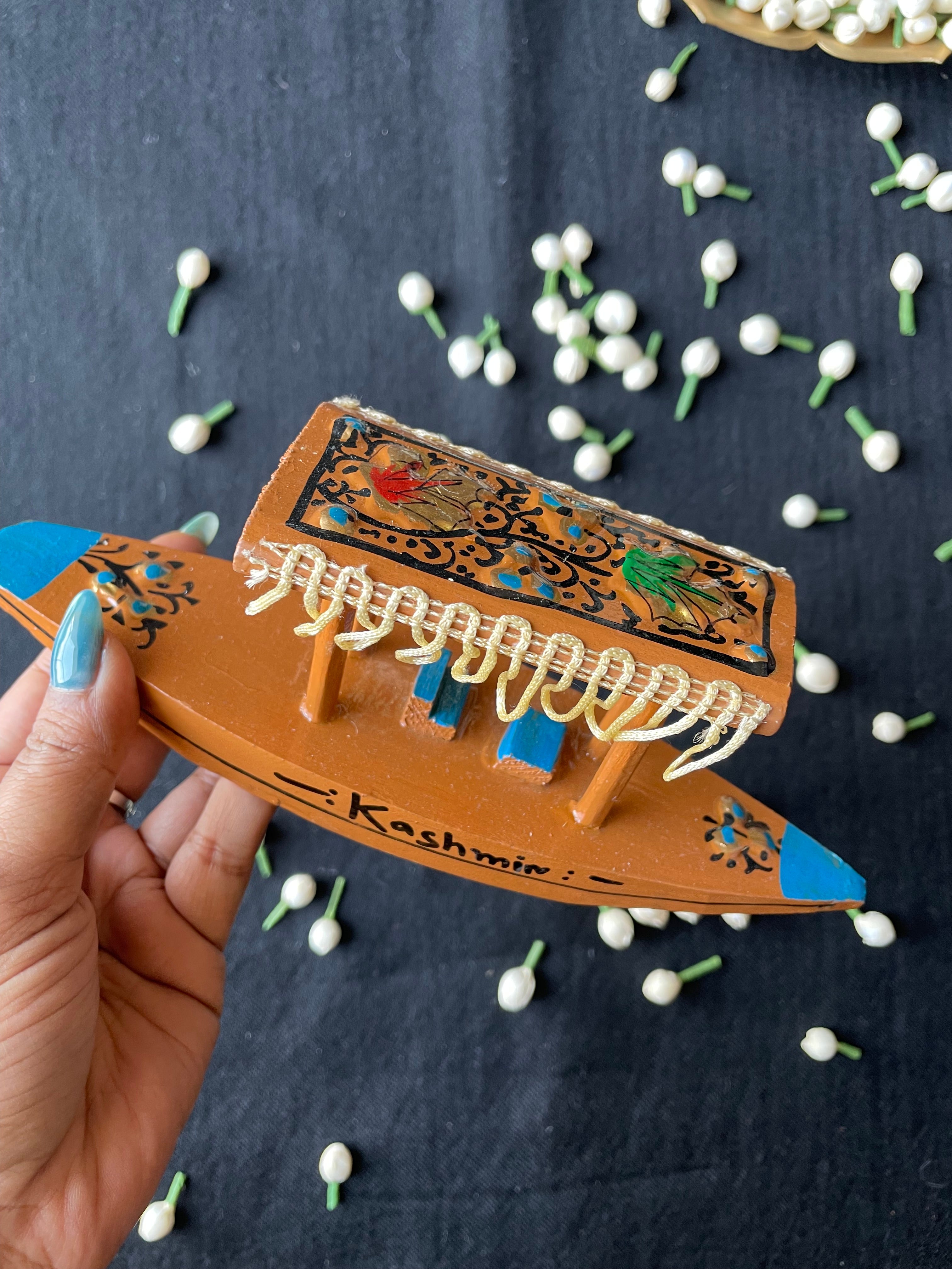 Papier-Mâché Wooden Shikara — Hand-Painted