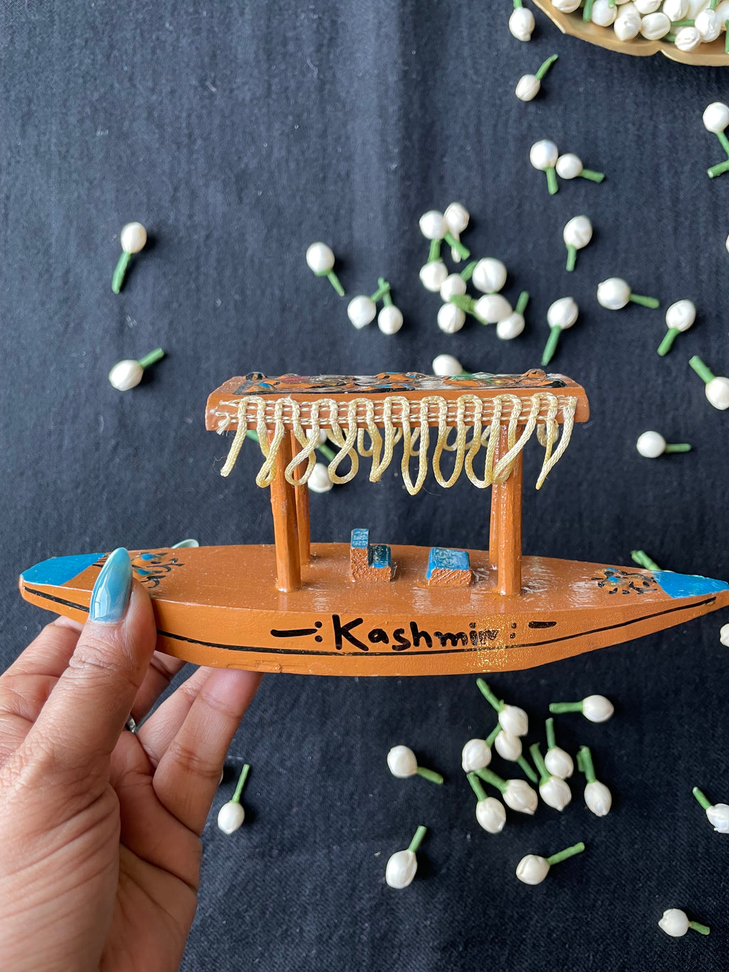 Papier-Mâché Wooden Shikara — Hand-Painted