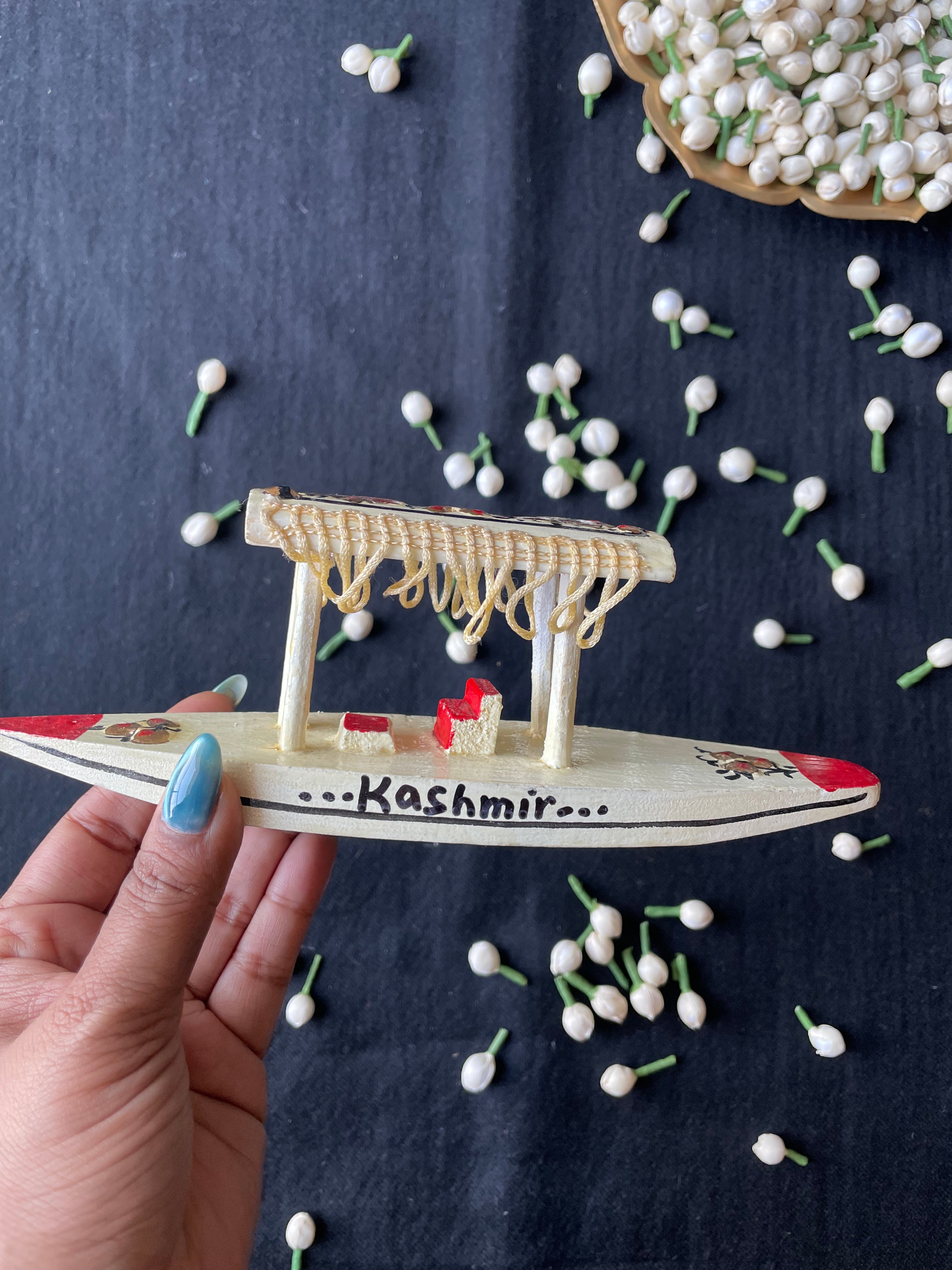 Papier-Mâché Wooden Shikara — Hand-Painted
