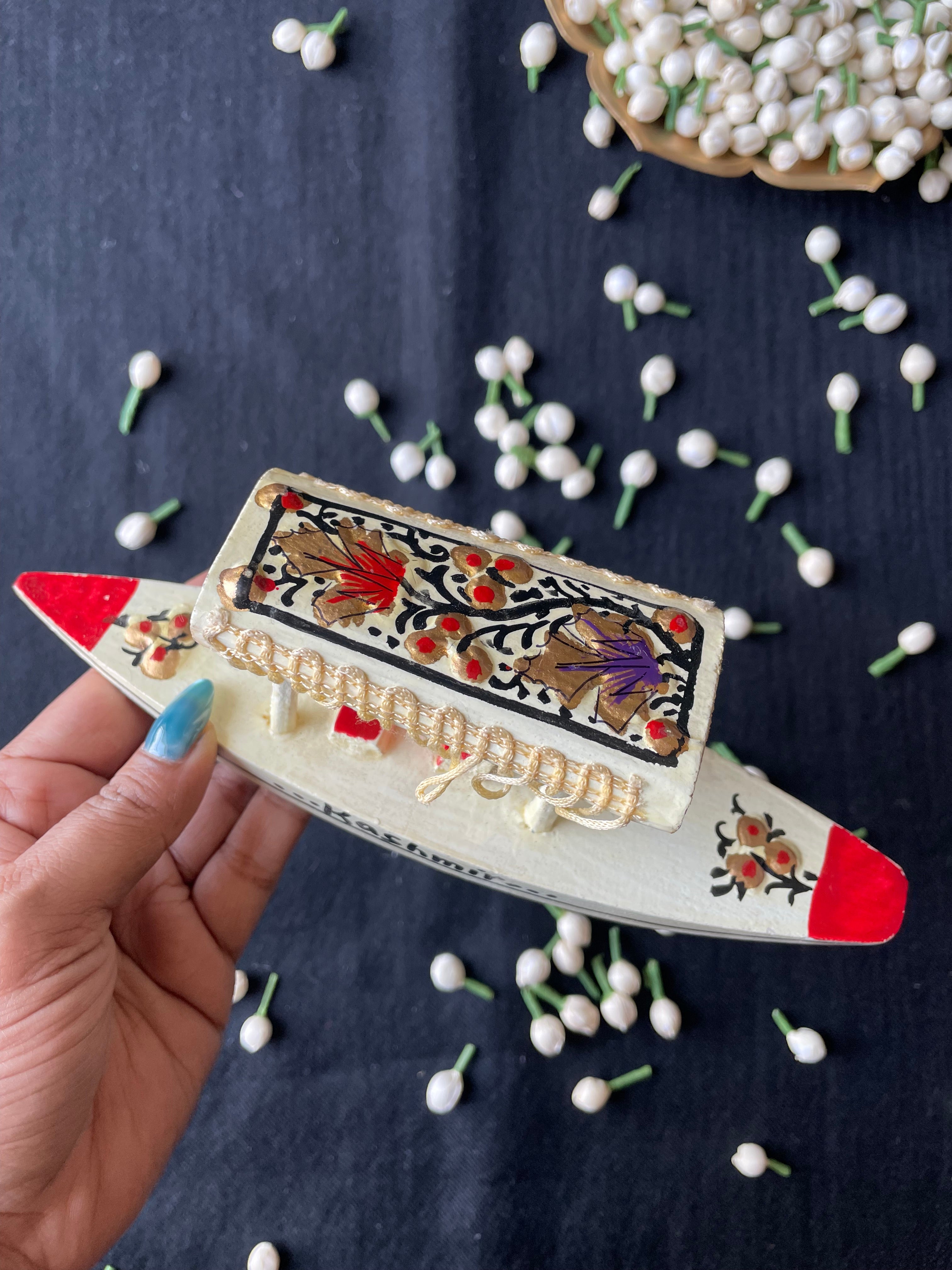 Papier-Mâché Wooden Shikara — Hand-Painted