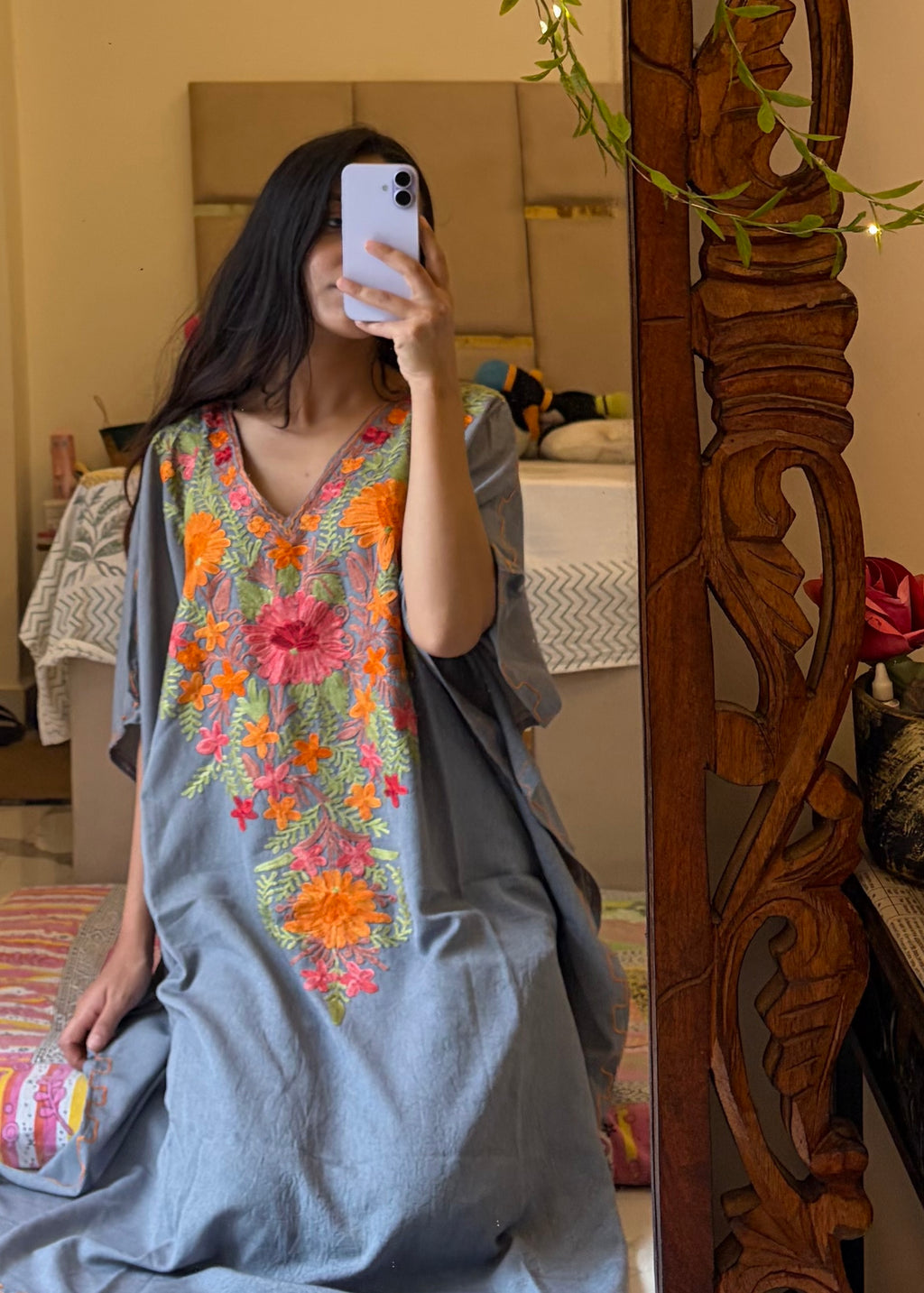 Crushed Cotton Kashmiri Kaftan - Aari