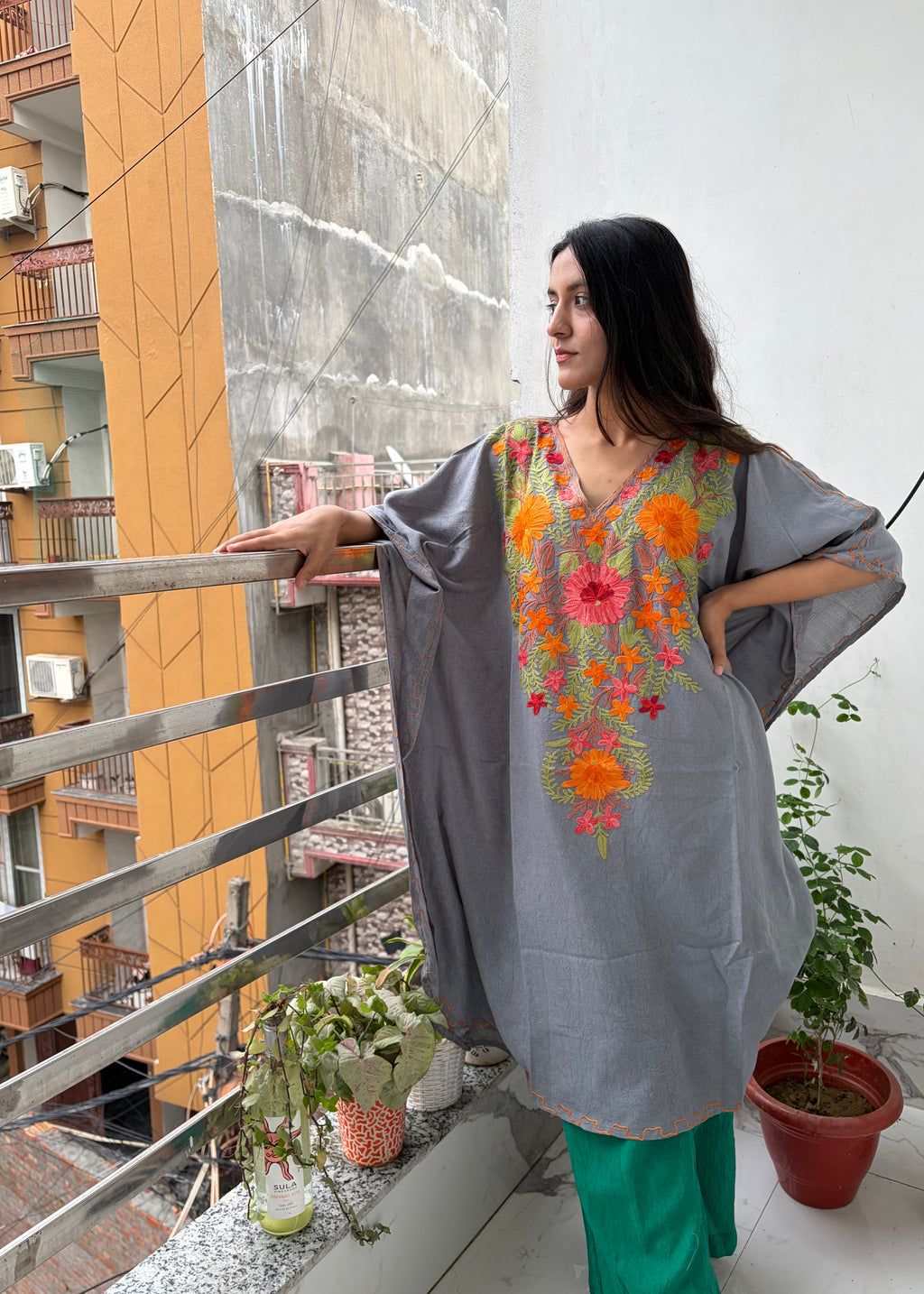 Crushed Cotton Kashmiri Kaftan - Aari