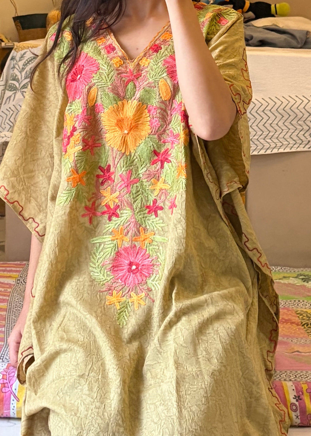 Crushed Cotton Kashmiri Kaftan - Aari