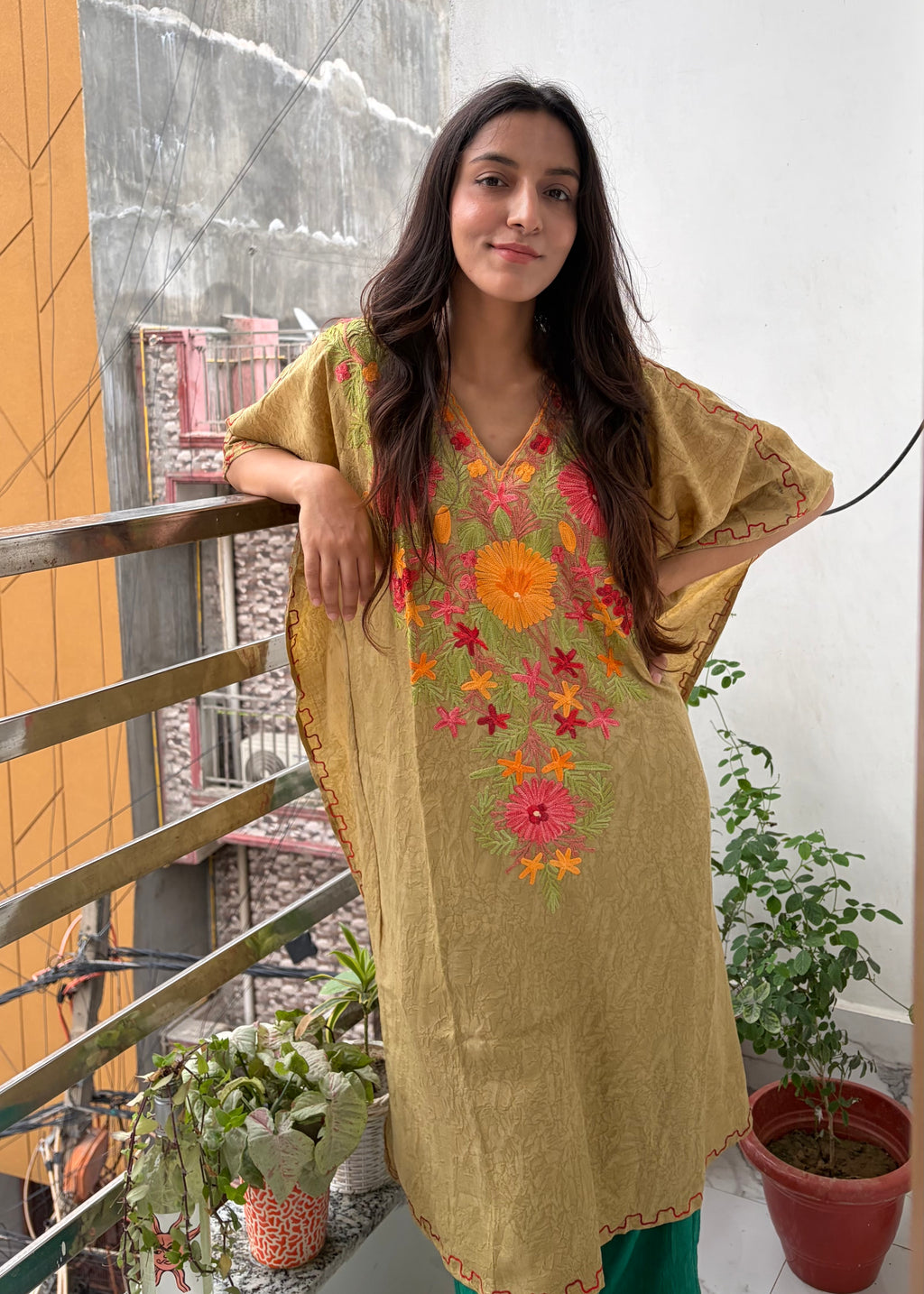 Crushed Cotton Kashmiri Kaftan - Aari