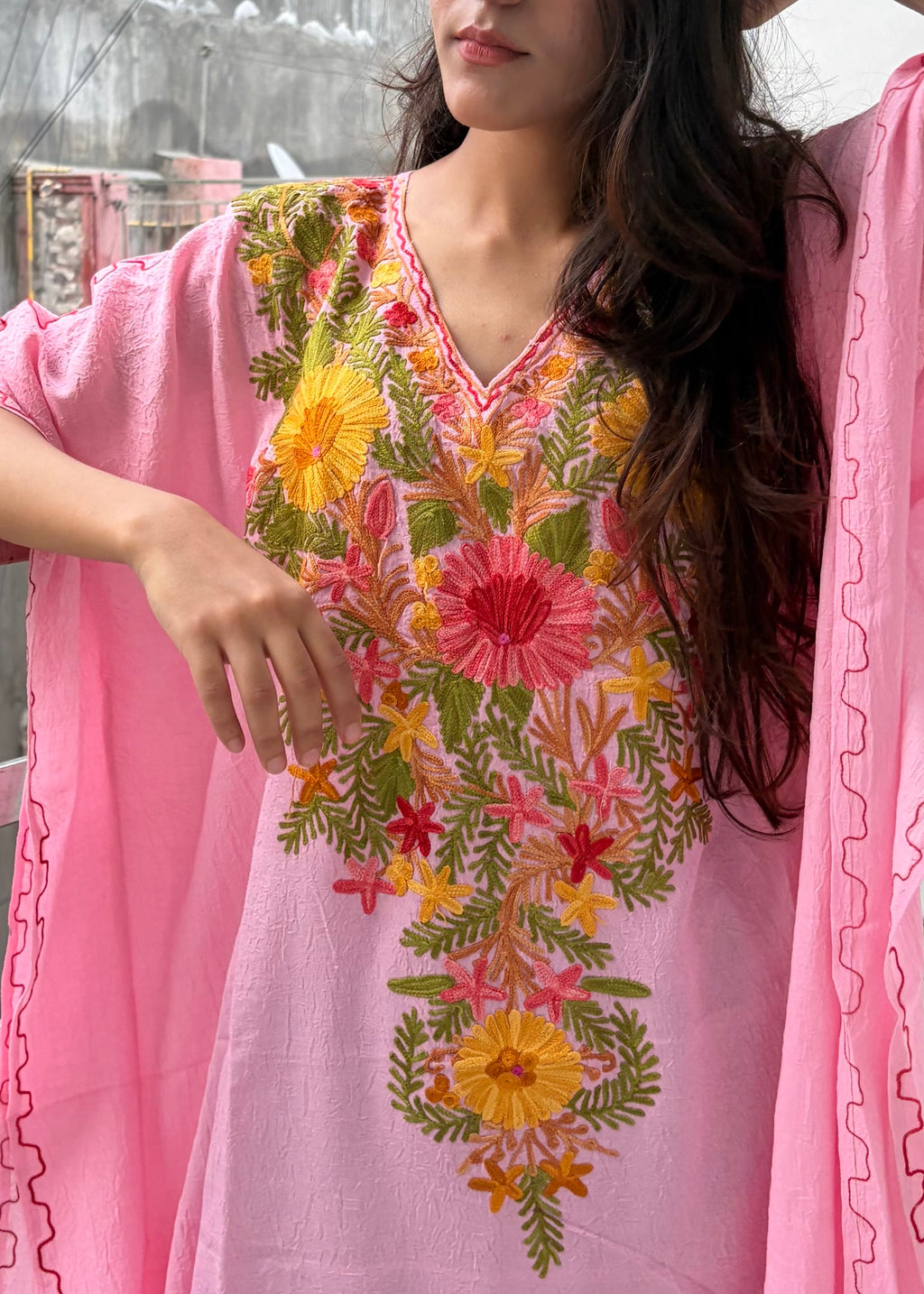 Crushed Cotton Kashmiri Kaftan - Aari