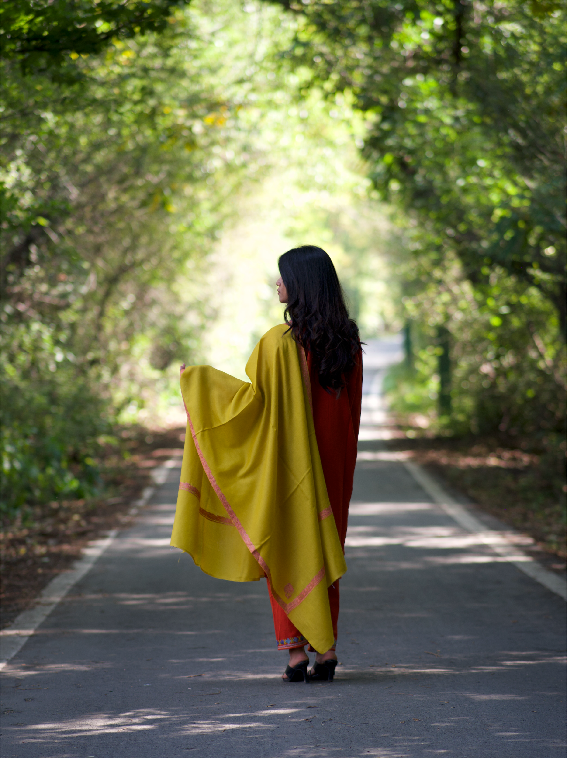 Kashmiri Handwoven Lambswool | Sozni Stole Neemdore – Heena Yellow | Premium Heritage