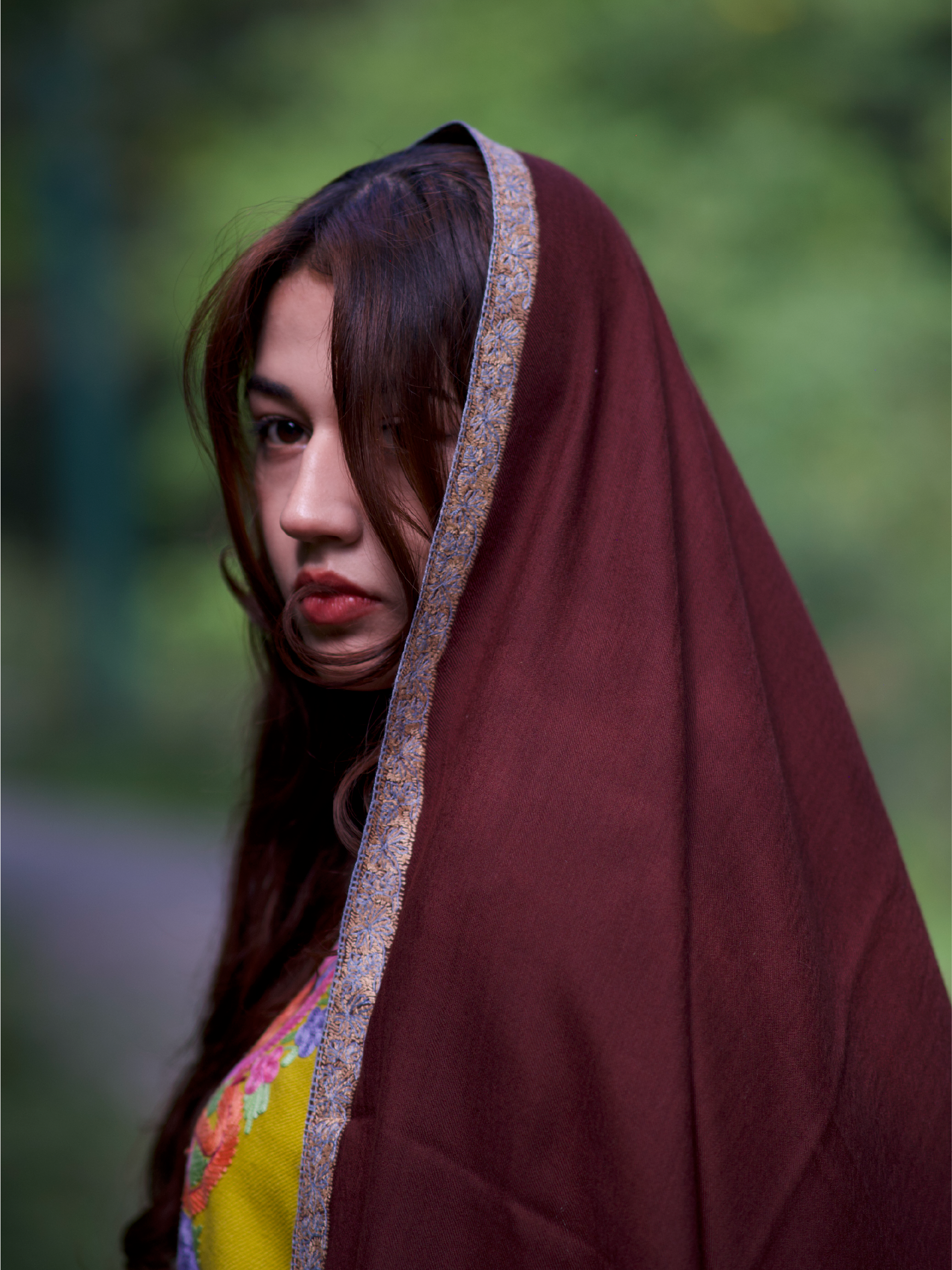 Kashmiri Handwoven Lambswool | Sozni Stole Neemdore – Coke | Premium Heritage