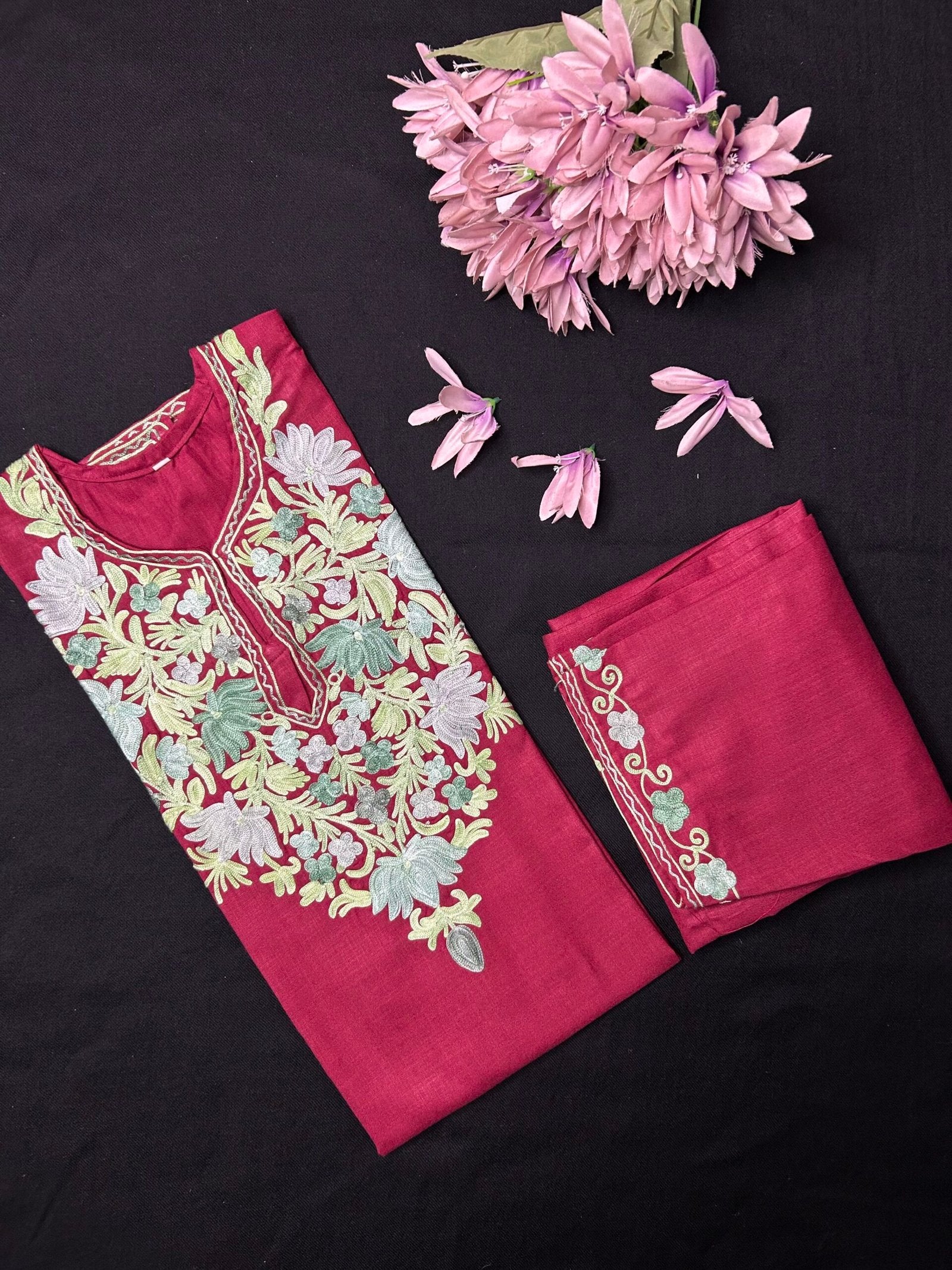 Kashmiri Cotton Coord Set - Maroon