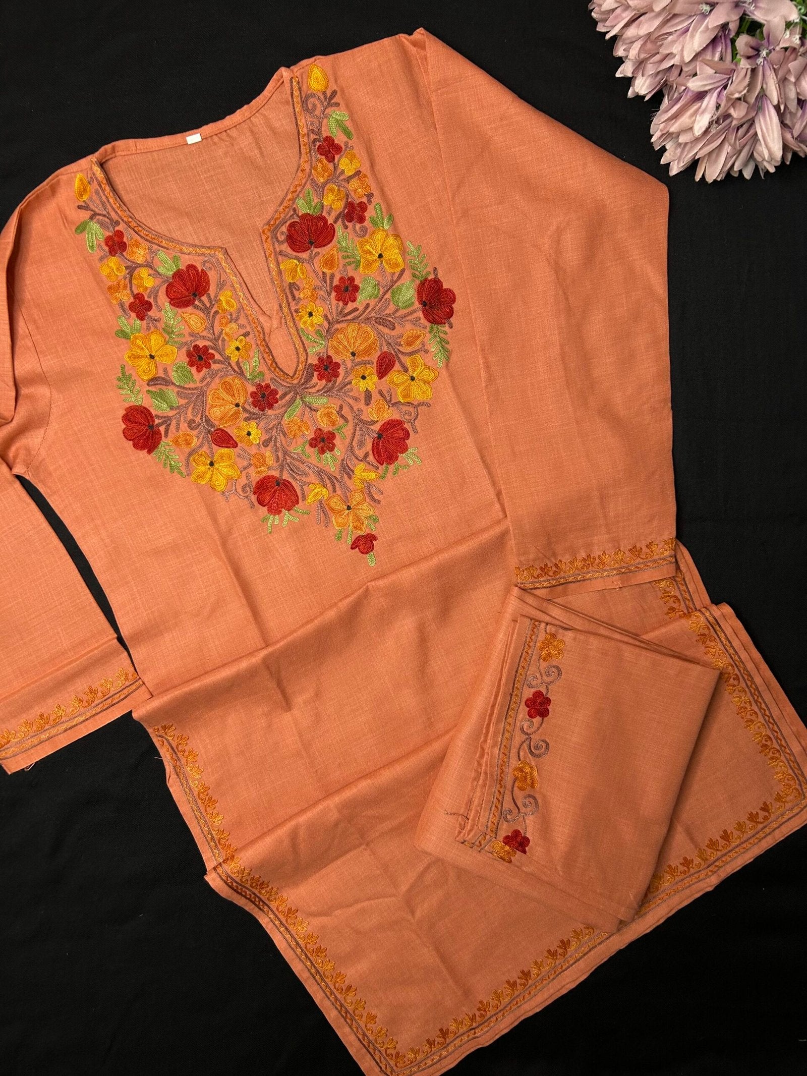 Kashmiri Cotton Coord Set - Dark Peach