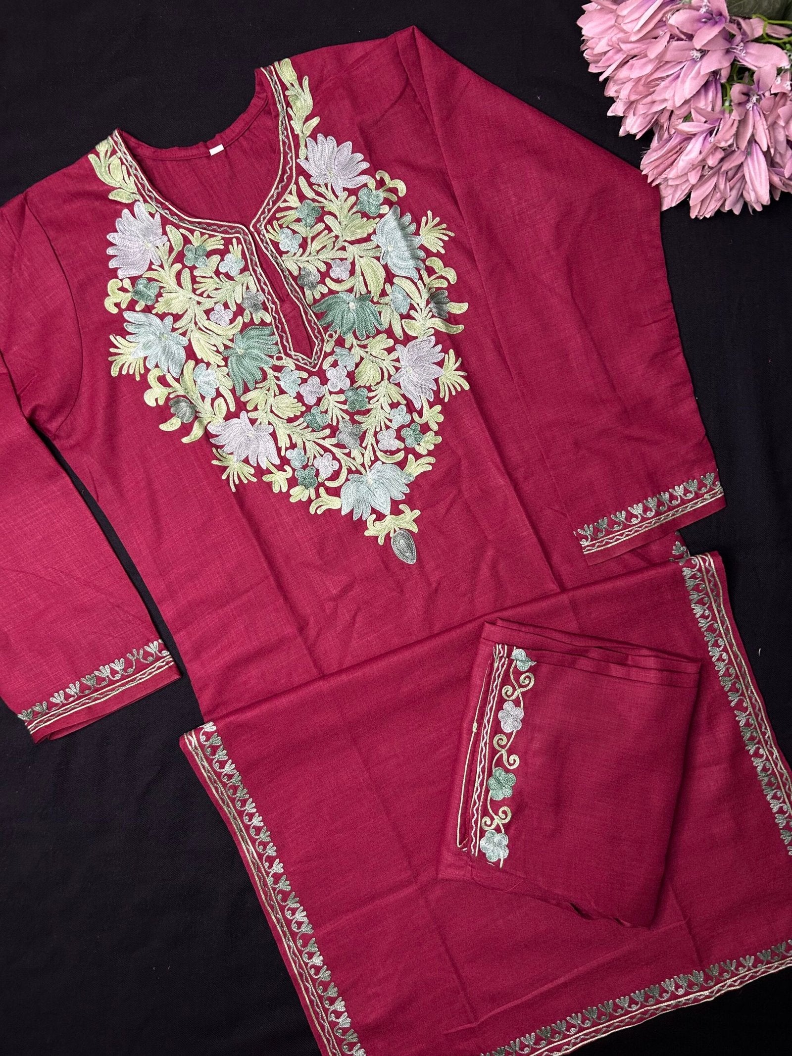 Kashmiri Cotton Coord Set - Maroon