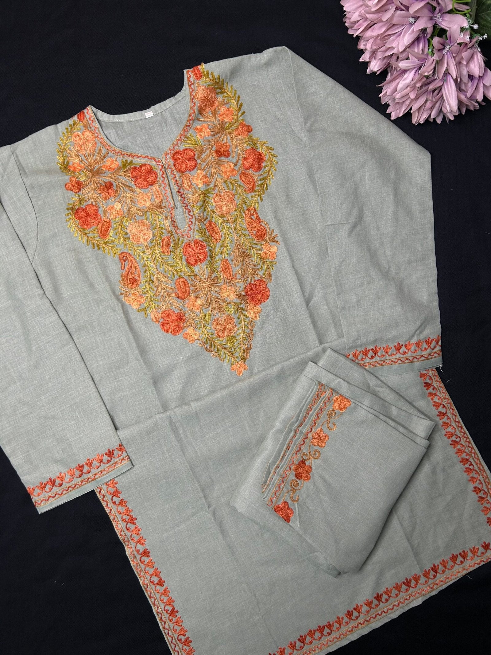 Kashmiri Cotton Coord Set - Sage Grey