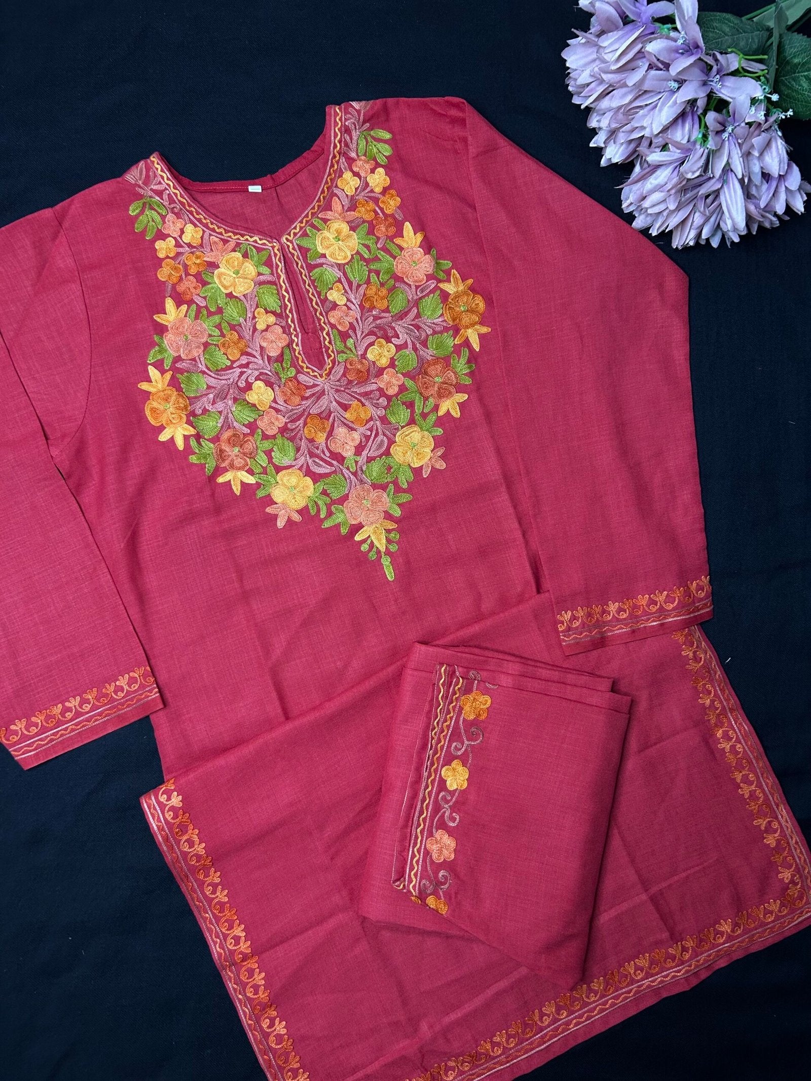 Kashmiri Cotton Coord Set - Red