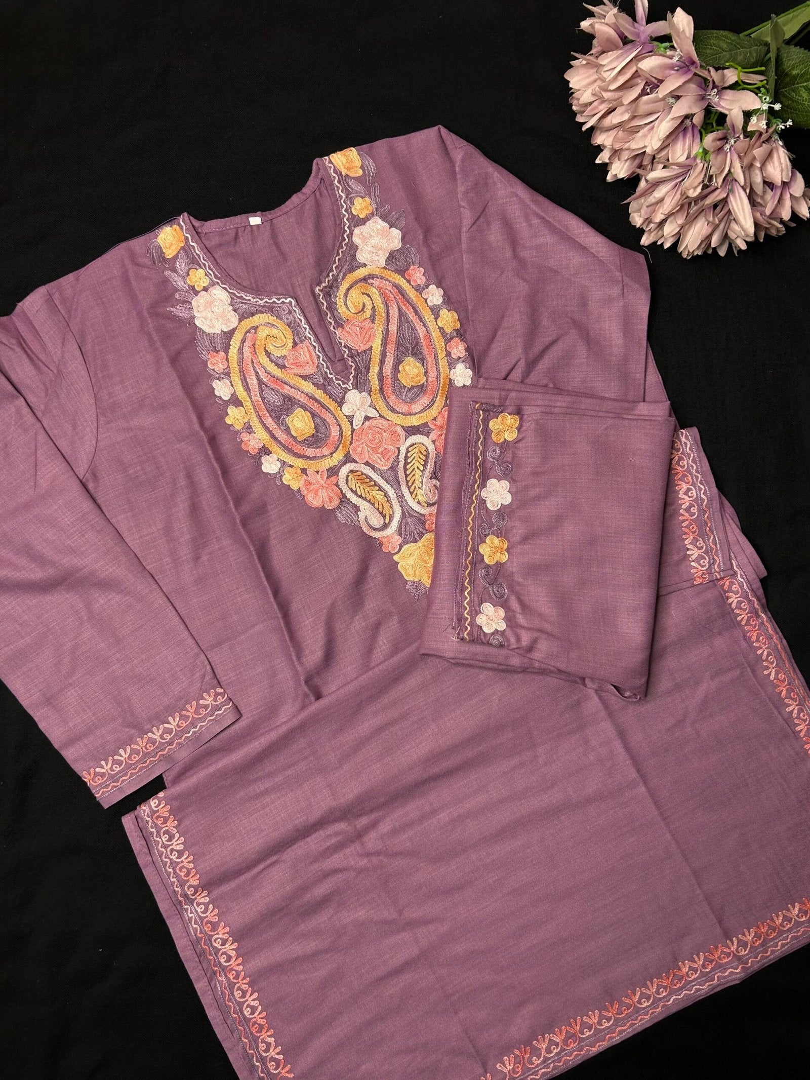 Kashmiri Cotton Coord Set - Purple