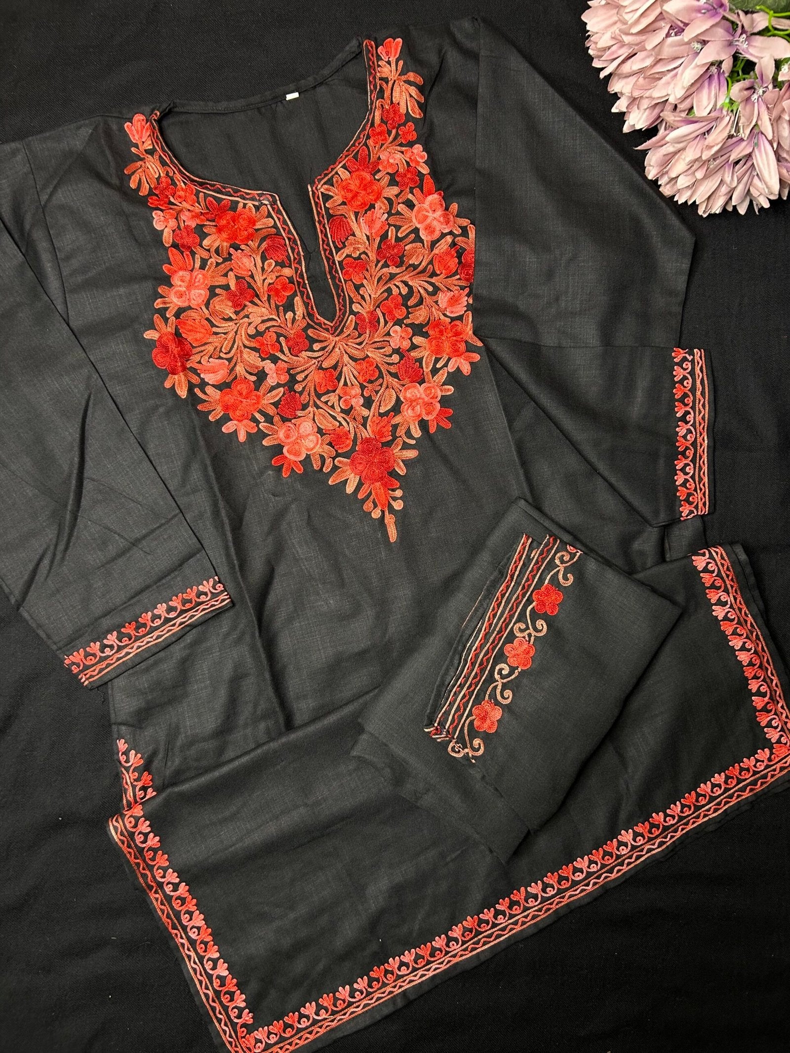 Kashmiri Cotton Coord Set - Black