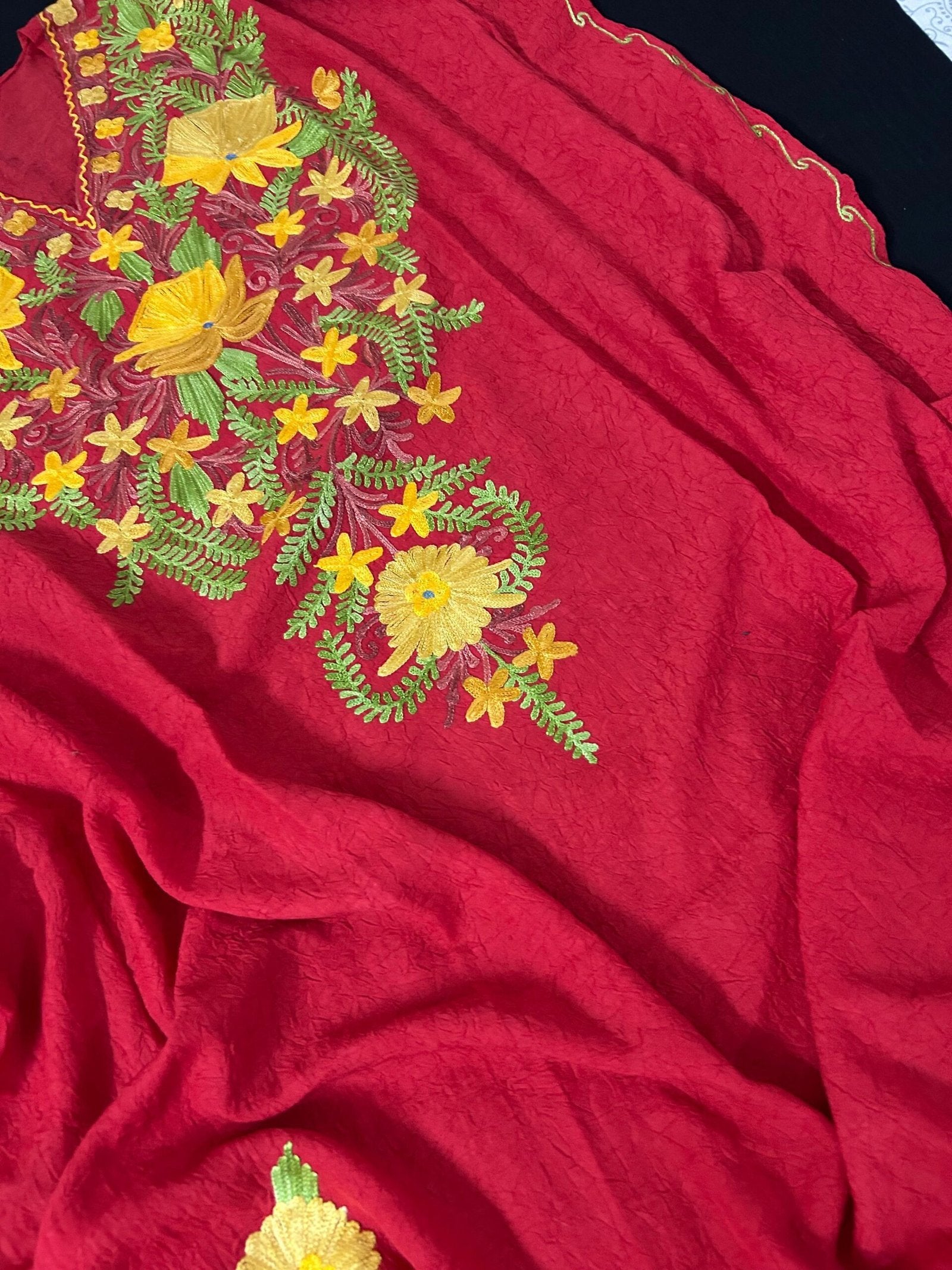 Crushed Cotton Kashmiri Kaftan - Red