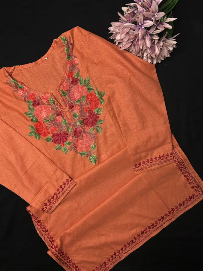 Cotton Long Kurti - Coral