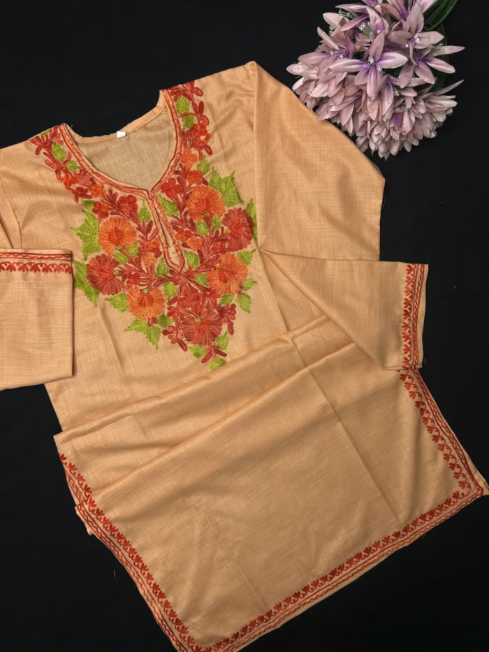Cotton Long Kurti - Peach