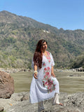 Crushed Cotton Kashmiri Kaftan - White