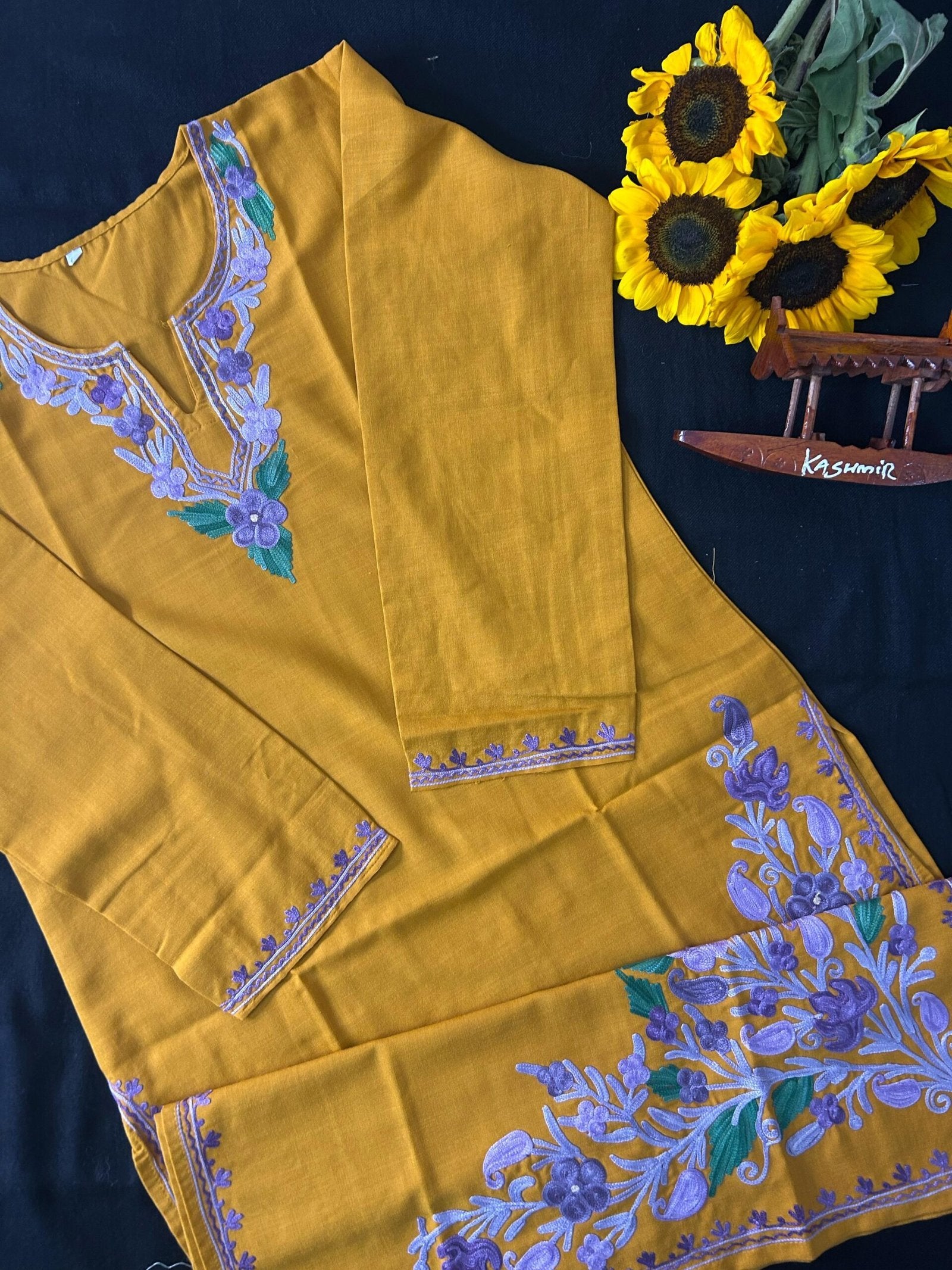 Cotton Long Kurti - Mustard