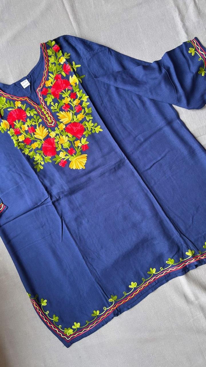 Cotton Short Kurti - Navy Blue