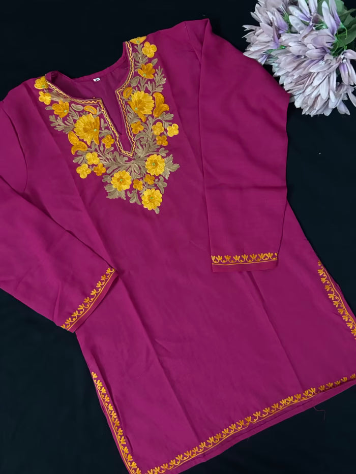Cotton Short Kurti - Magenta Pink