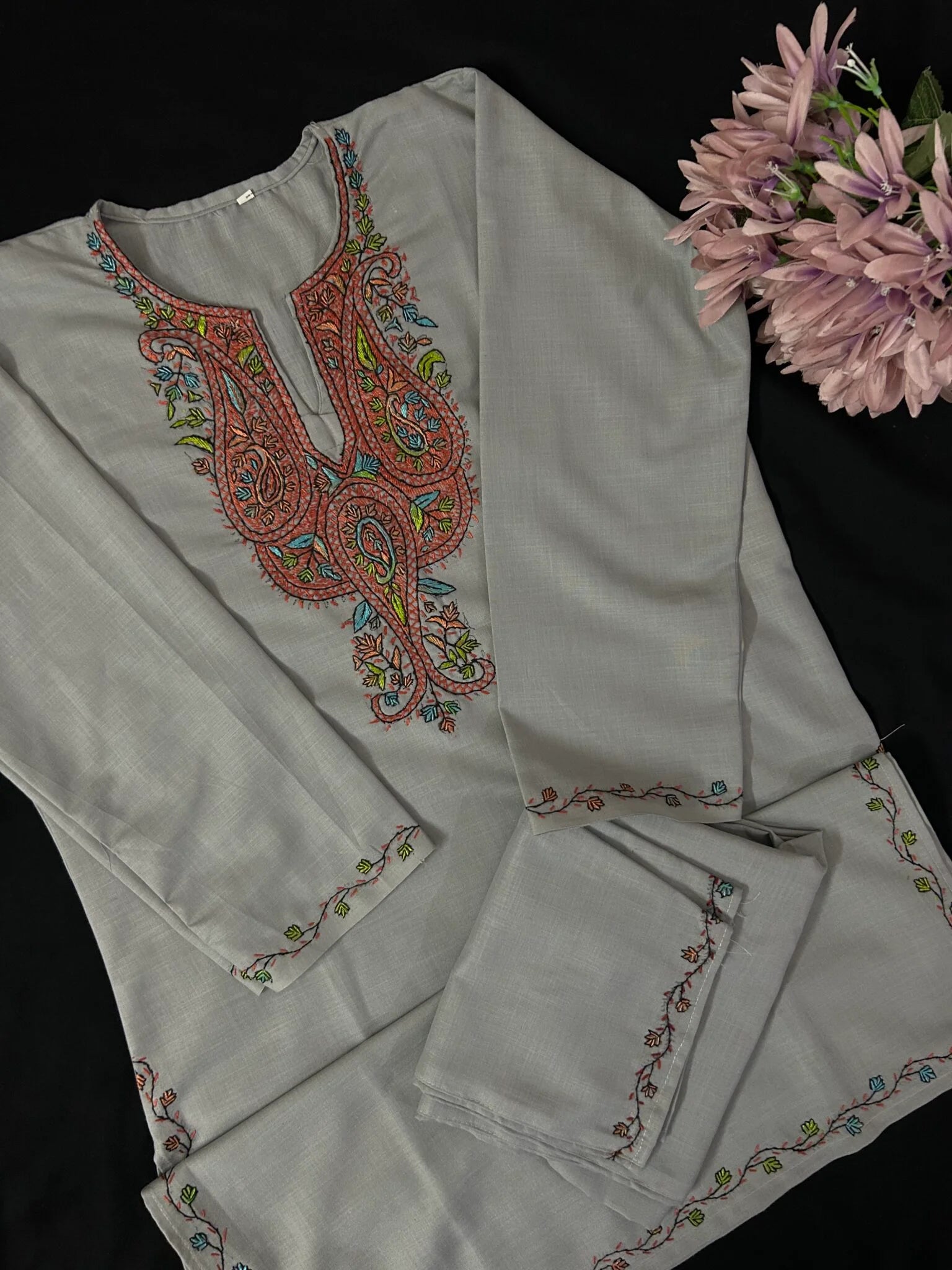 Summer Cotton Coord Set – Hand-Embroidered with Kashmiri Sozni