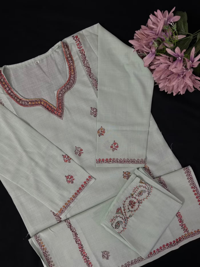 Summer Cotton Coord Set – Hand-Embroidered with Kashmiri Sozni