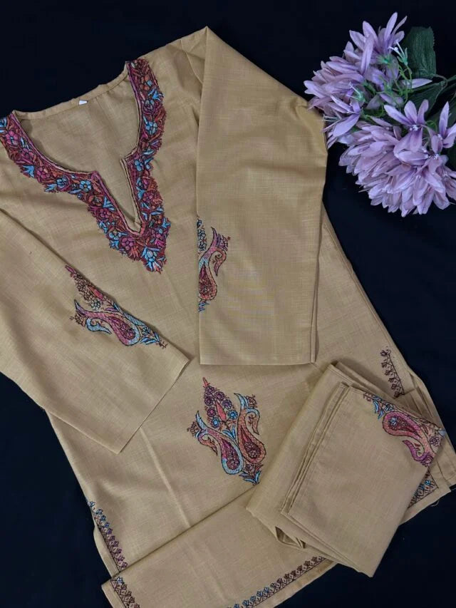 Summer Cotton Coord Set – Hand-Embroidered with Kashmiri Sozni