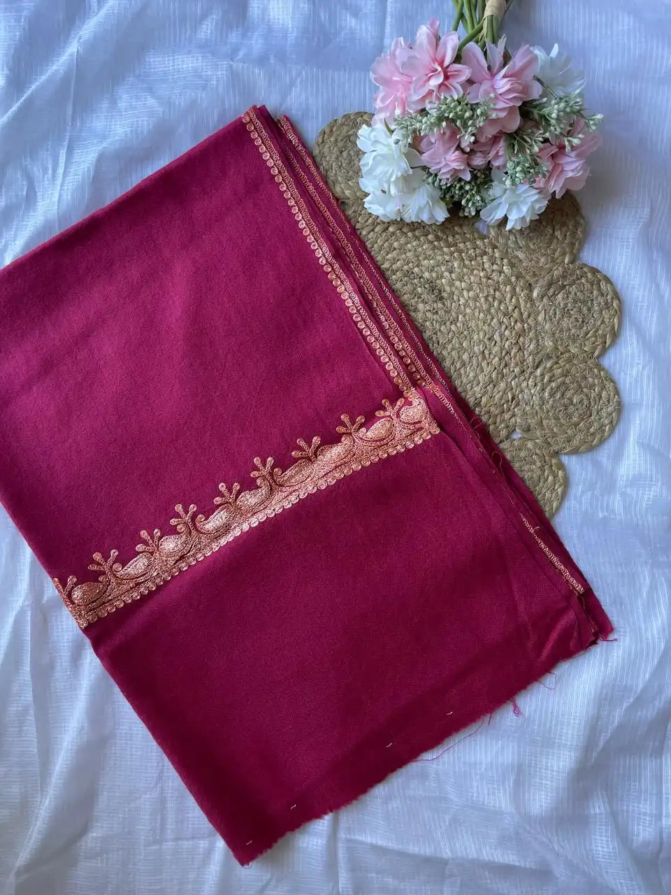 Pure Wool Kashmiri Tilla Stoles - Maroon