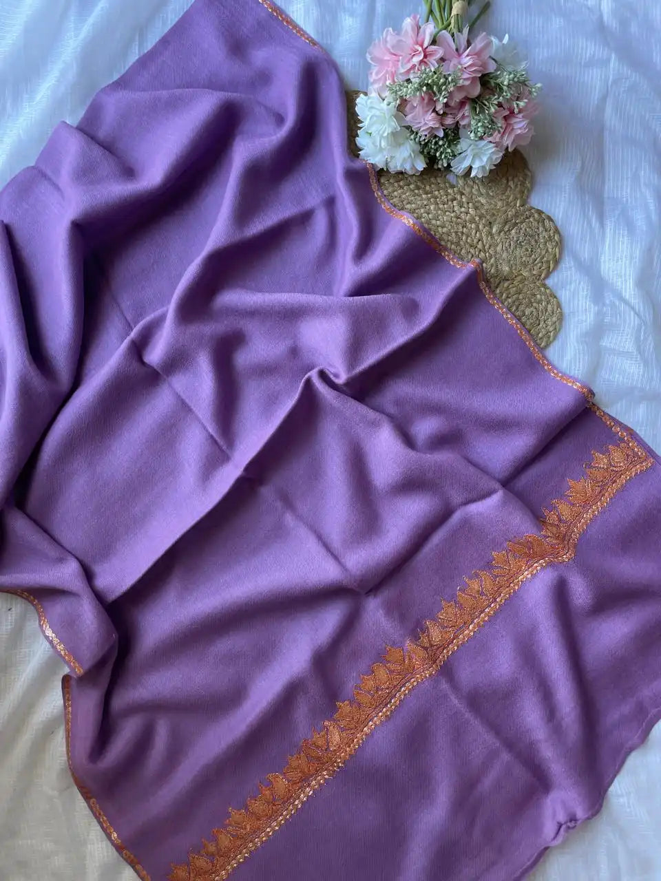 Pure Wool Kashmiri Tilla Stoles - Lavender
