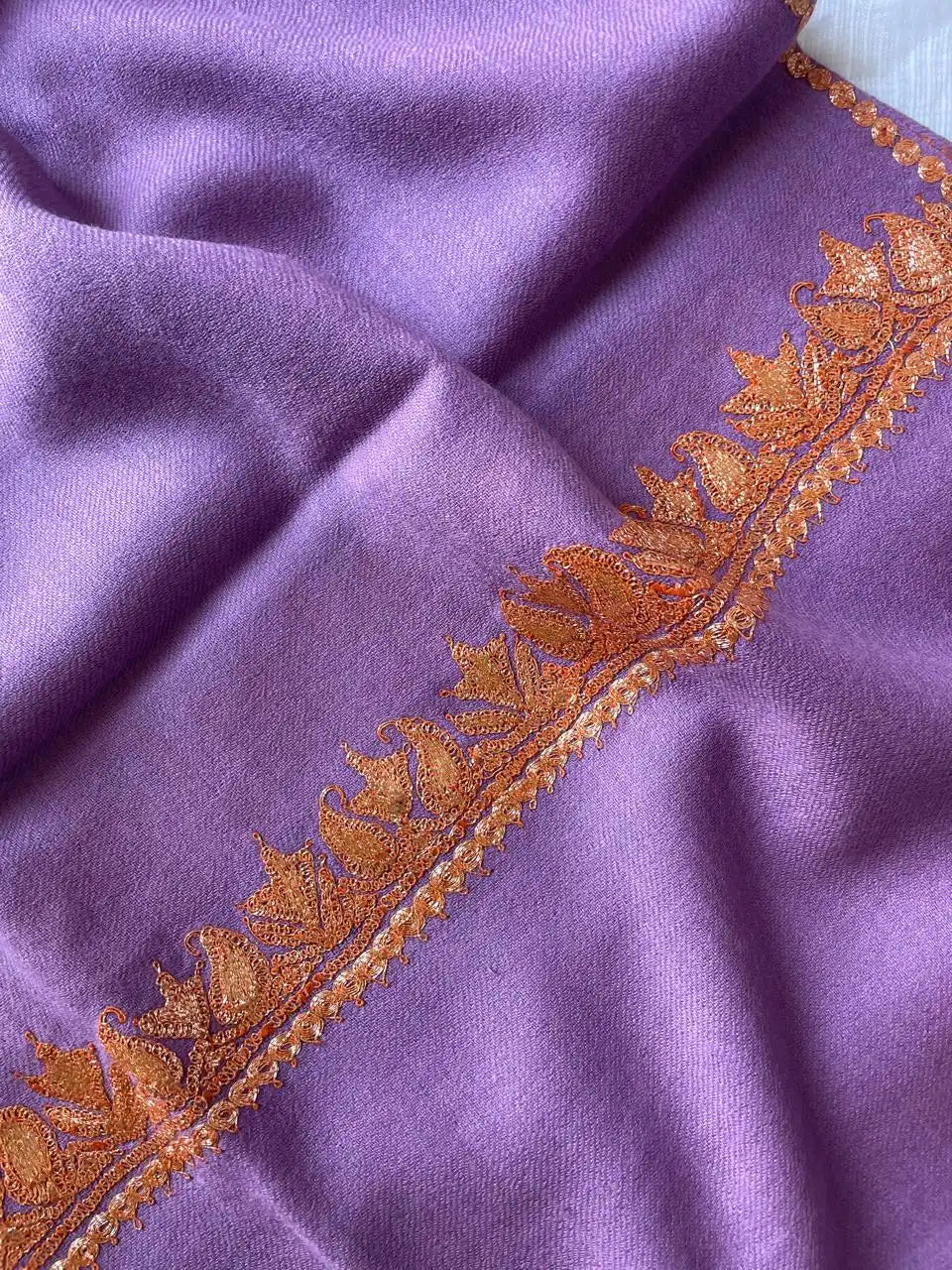 Pure Wool Kashmiri Tilla Stoles - Lavender