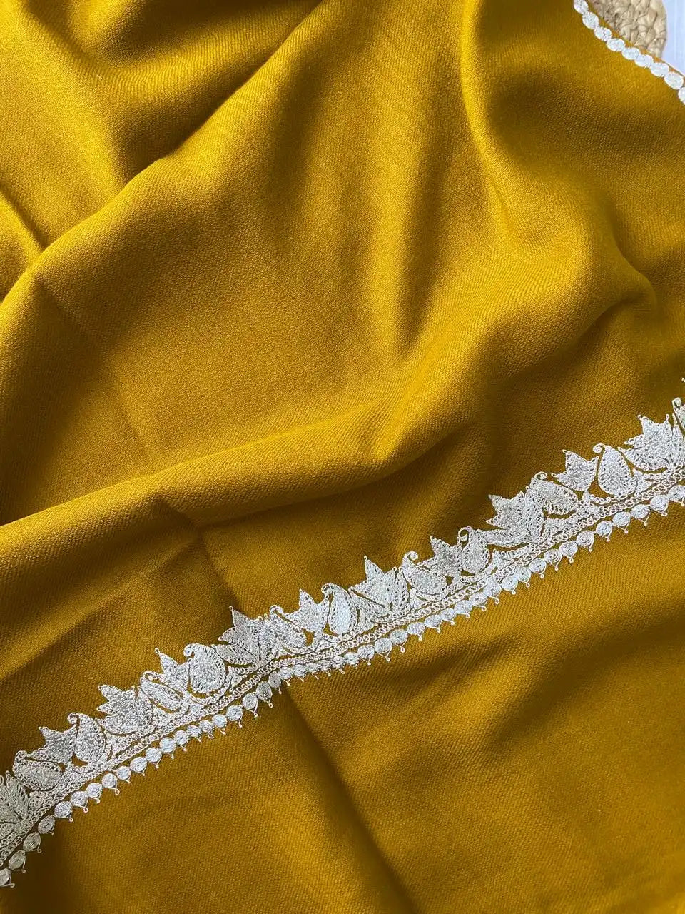 Pure Wool Kashmiri Tilla Stoles - Mustard