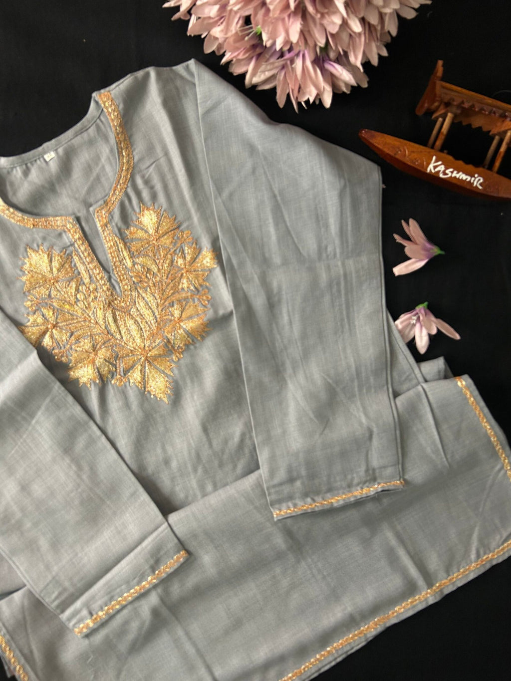 Cotton Full-Length Kurti with Kashmiri Tila Embroidery
